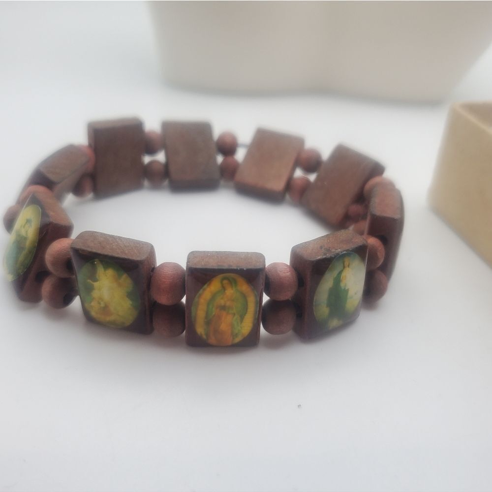Rosary all saints wooden bracelet stretch adjustable religious jewelry gift idea